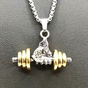 Stainless Steel Golden Weightlifting Necklace Dumbbell Valentine's Birthday Gift